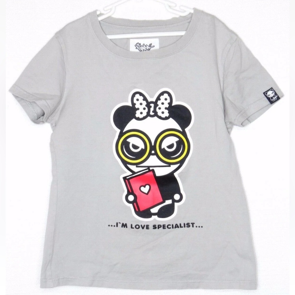 Hi Panda Girls Medium Kids Gray Sage Short Sleeve Tee I'm Love Specialist